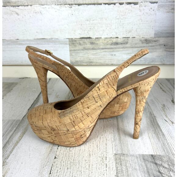 Stuart Weitzman Womens 9 Tan Cork Platform High Heel Slingback Pumps Heels - Picture 7 of 9